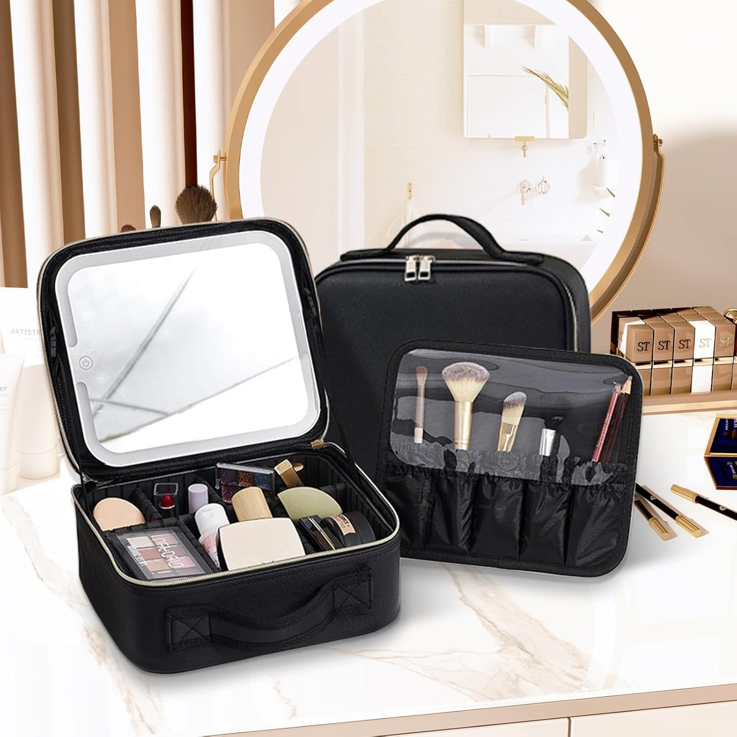 Organizador de maquillaje con espejo luz LED - Homecity