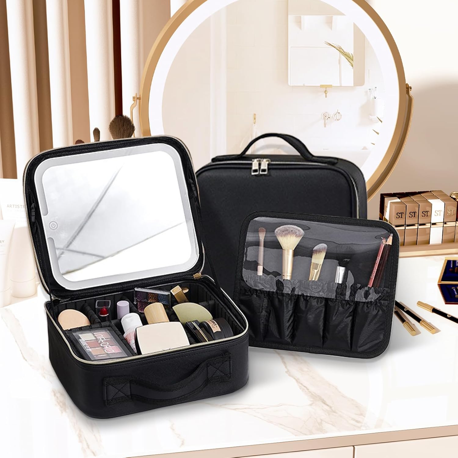 Organizador de maquillaje con espejo luz LED - Homecity